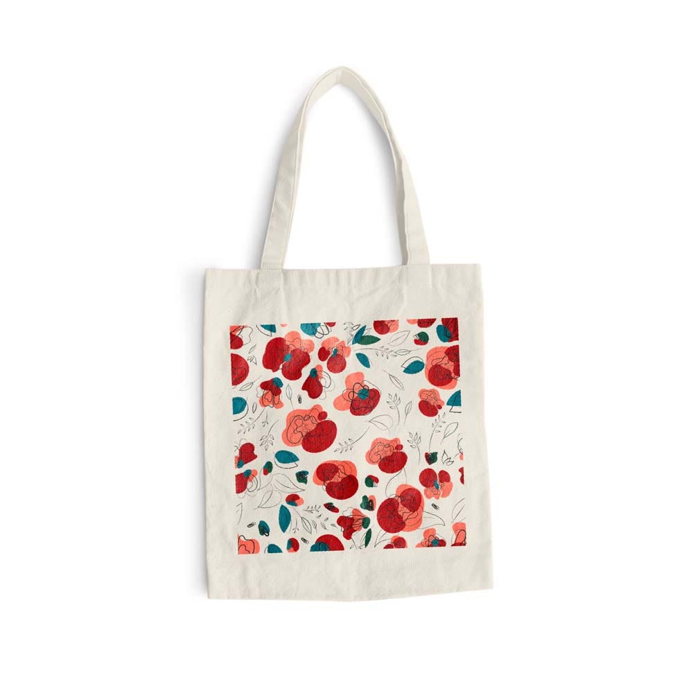 Sacosa bumbac pentru cumparaturi cu manere lungi, Flowers Collection, Rose Minimal, VA67