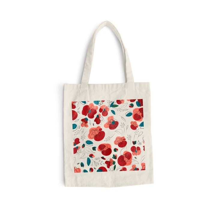 Sacosa bumbac pentru cumparaturi cu manere lungi, Flowers Collection, Rose Minimal, VA67