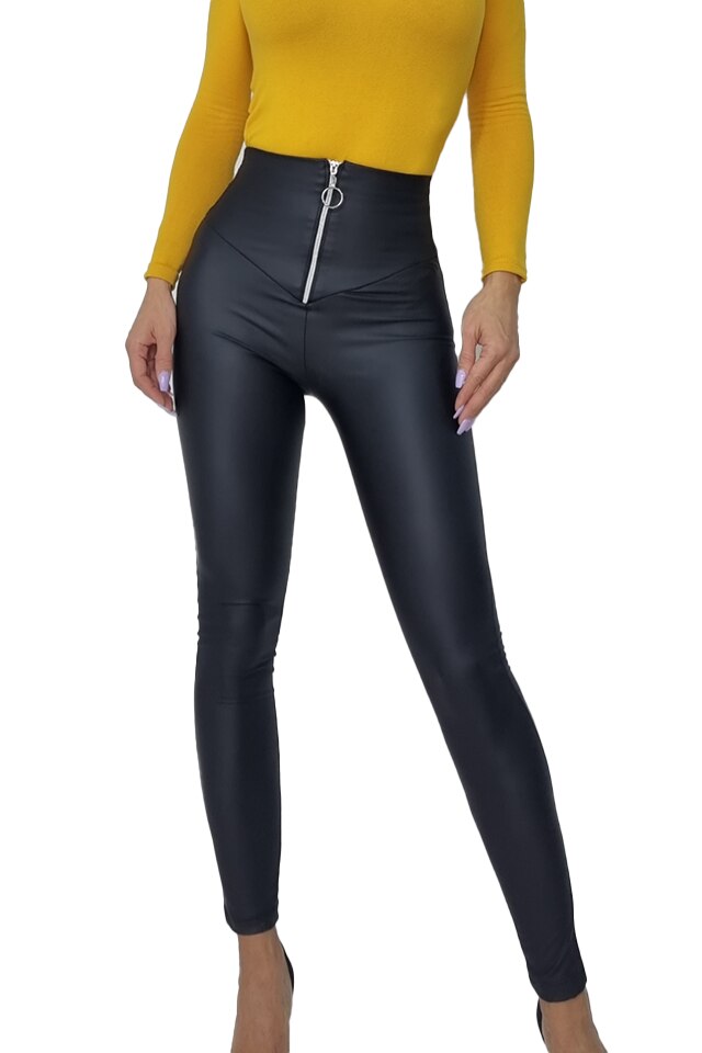 Colanti din piele eco mat, Jain, Negru mat