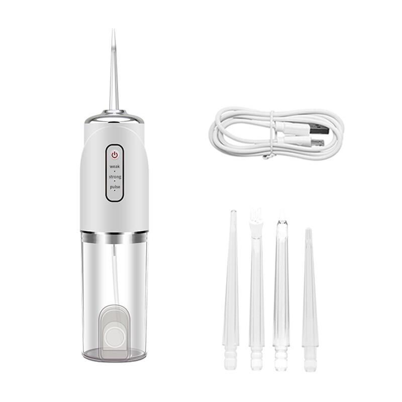 Irigator oral pentru dus bucal, Portabil, 4 Capete Curatare, Rezervor 220 ml cu capacel, Alb