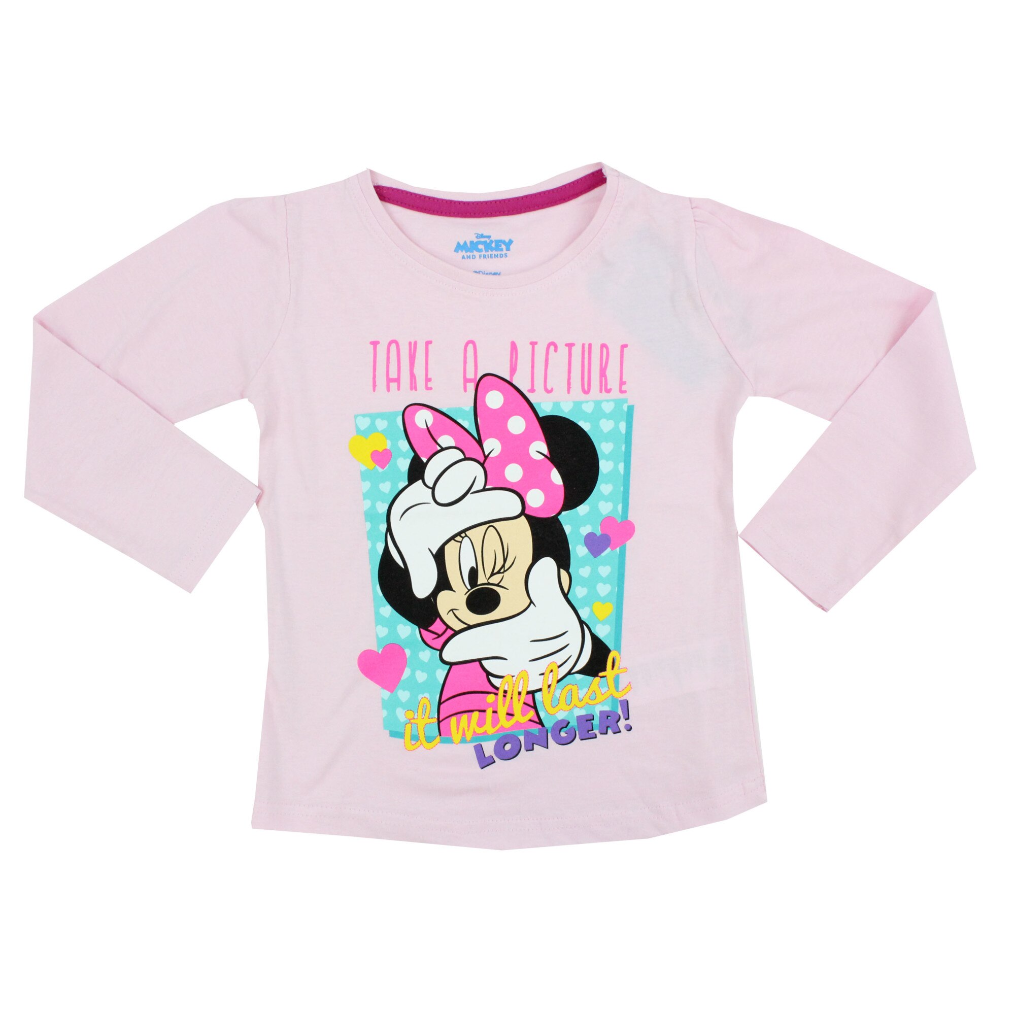 Bluza maneca lunga, bumbac, cu imprimeu, Minnie Mouse, roz