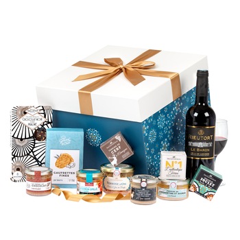 Cos cadou Tentation cu terine, vin si dulciuri frantuzesti pentru Sarbatori, Ducs de Gascogne, 11 produse Cos cadou Tentation cu terine, vin si dulciuri frantuzesti pentru Sarbatori, Ducs de Gascogne, 11 produse