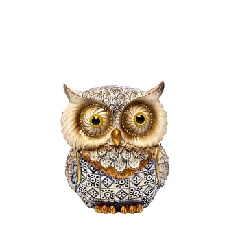 Statueta bufnita 'grasuna' albastra I, realizata din rasina, 15 cm Statueta bufnita 'grasuna' albastra I, realizata din rasina, 15 cm