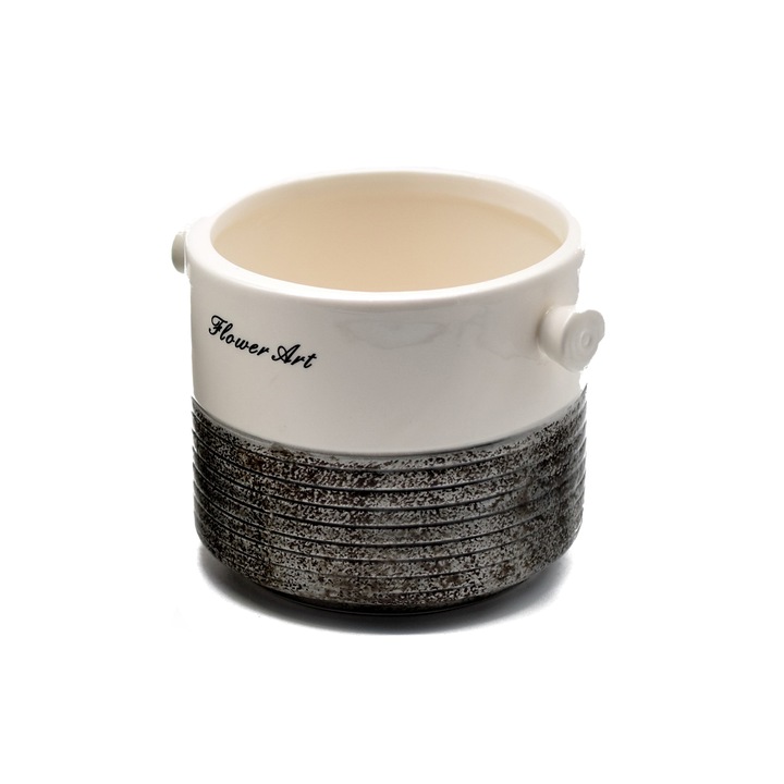 Ghiveci decorativ din ceramica, Naimeed D286 10 cm Negru-Alb