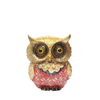 Statueta bufnita 'grasuna' rosie I, realizata din rasina, 15 cm Statueta bufnita 'grasuna' rosie I, realizata din rasina, 15 cm