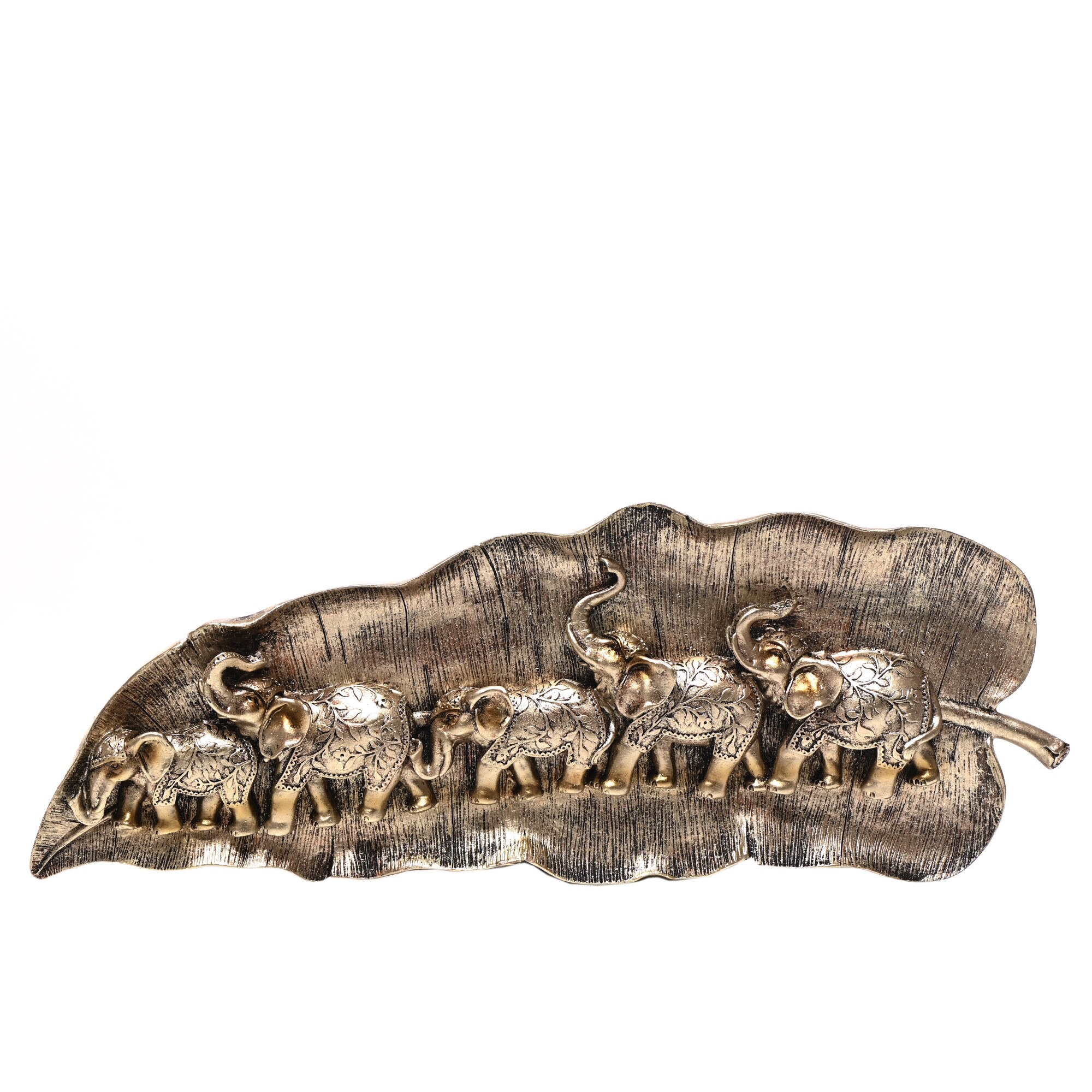 Statueta 'elefantii pe frunza', realizata manual din rasina, 46 cm