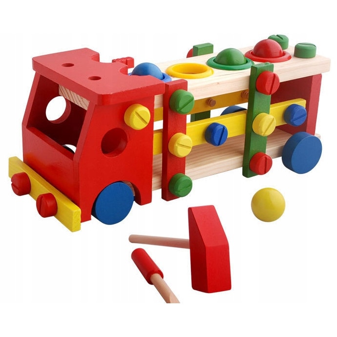 Masinuta interactiva din lemn, Zola®, cu 4 bile, suruburi si unelte incluse