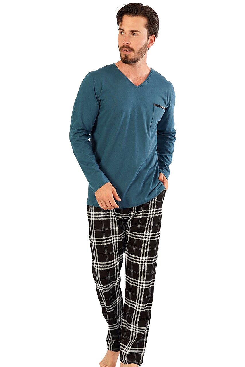 Pijama Barbati, Gazzaz by Vienetta, Model 'Elegant Green', Culoare Verde/Negru
