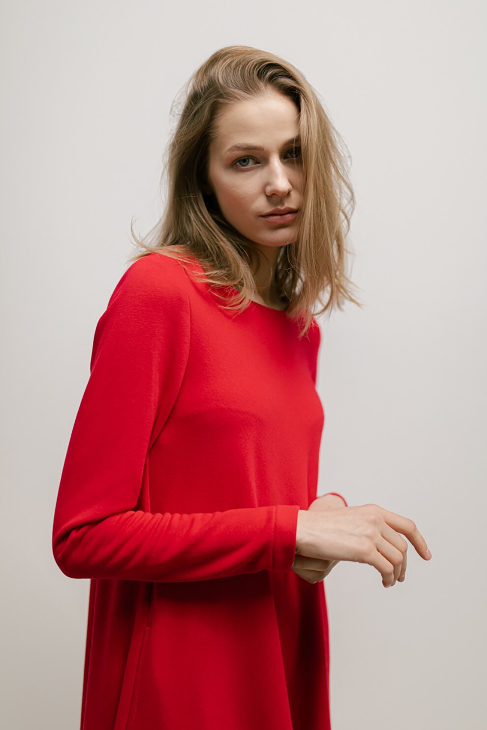 UNDRESS, Rochie midi lejera cu buzunare laterale, Rosu