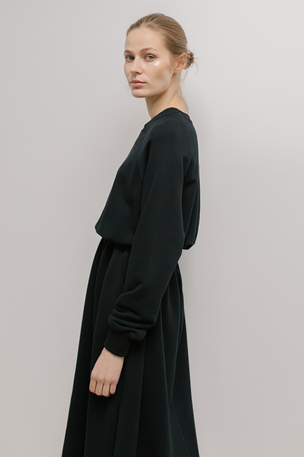 UNDRESS, Rochie midi evazata cu maneci raglan, Negru