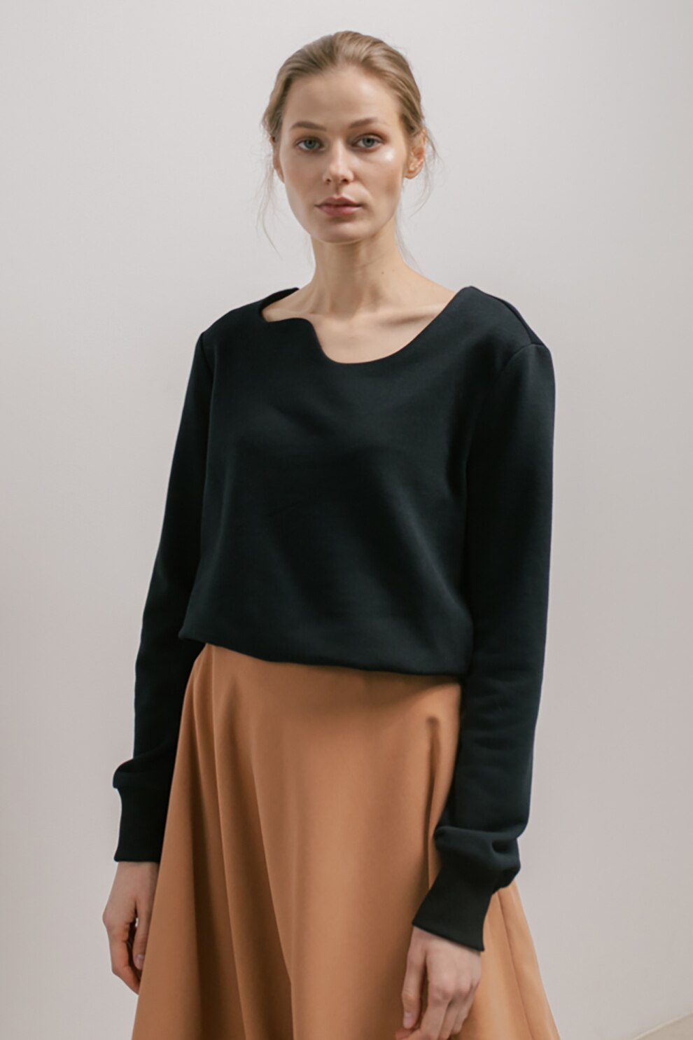 UNDRESS, Bluza din amestec de bumbac cu decolteu asimetric, Negru