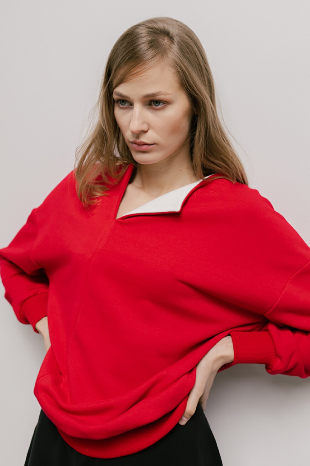 UNDRESS, Bluza cu decolteu in V si maneci cazute, Rosu