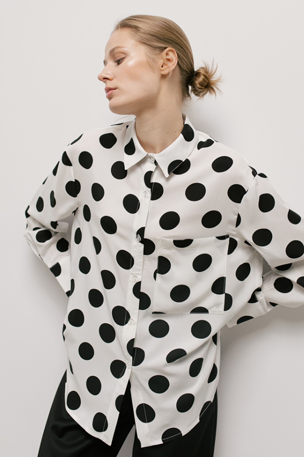 UNDRESS, Camasa cu buzunar superadimensionat pe piept, Alb/Negru