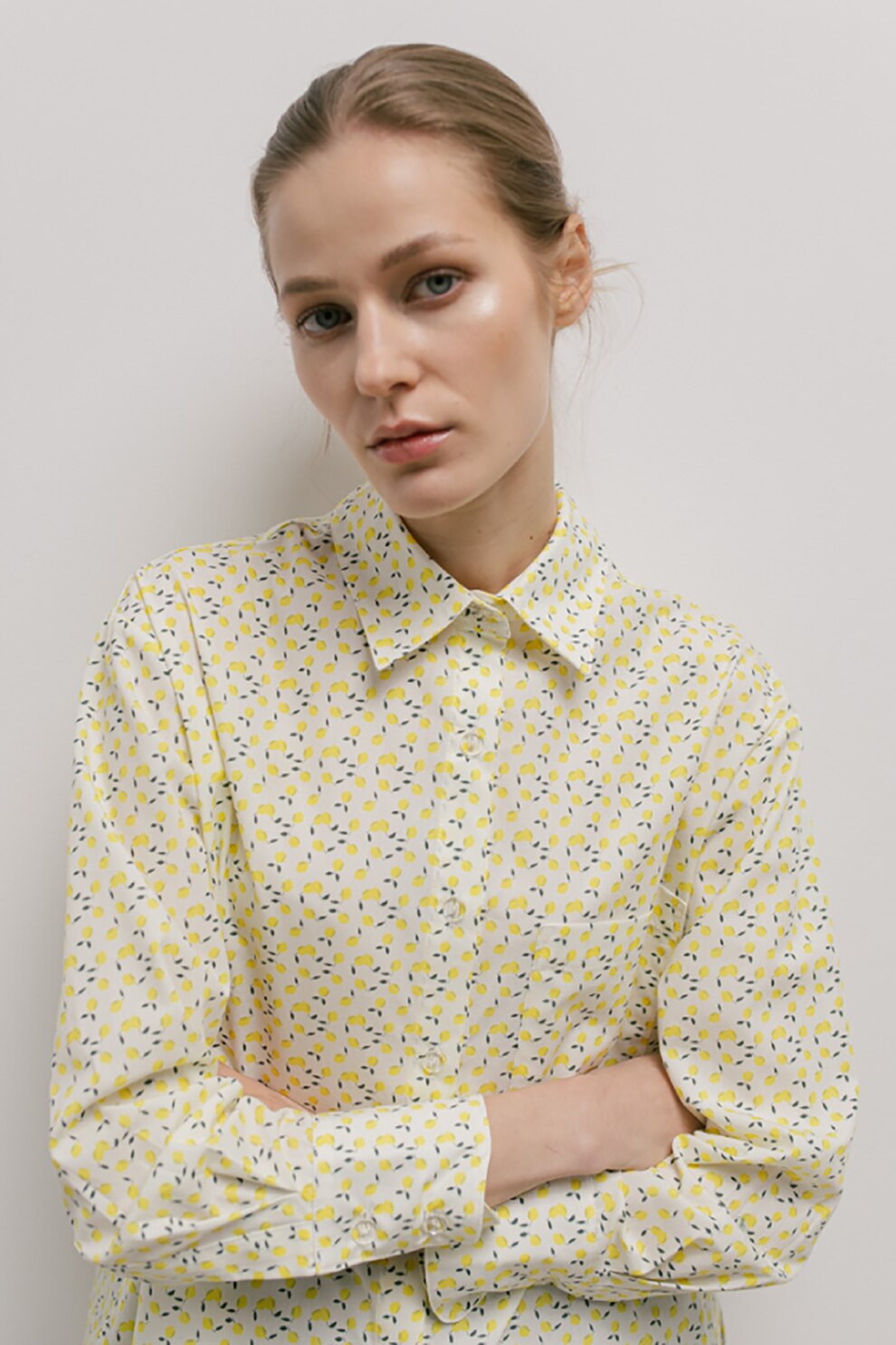 UNDRESS, Camasa cu buzunar superadimensionat pe piept, Alb/Galben