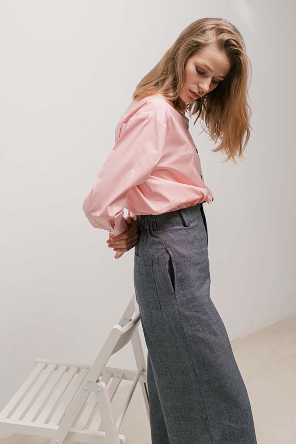 UNDRESS, Pantaloni ampli cu talie inalta, Bleumarin inchis