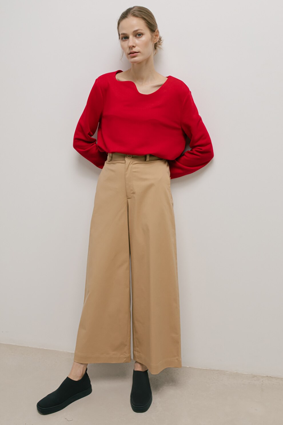 UNDRESS, Pantaloni ampli cu talie inalta, Maro camel