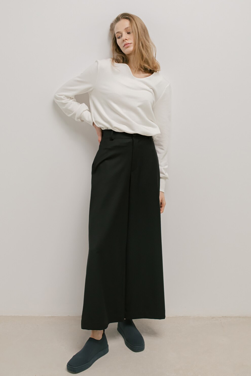 UNDRESS, Pantaloni ampli cu talie inalta, din amestec de lana, Negru