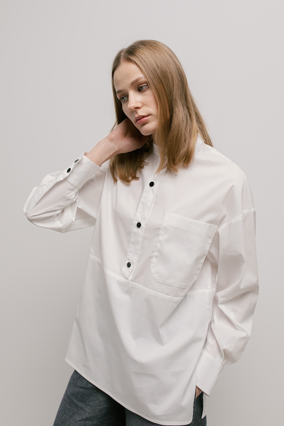 UNDRESS, Camasa tunica lejera cu buzunar supradimensionat, Alb