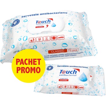 Pachet promo Servetele Umede Antibacteriene Touch Classic, 70+15 buc Pachet promo Servetele Umede Antibacteriene Touch Classic, 70+15 buc