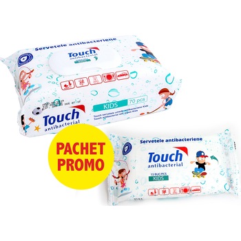 Pachet promo Servetele Umede Antibacteriene Touch Kids, 70+15 buc Pachet promo Servetele Umede Antibacteriene Touch Kids, 70+15 buc
