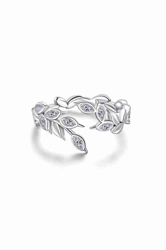Inel din argint 925 Shinny Leaf cu pietre de zirconiu, masura ajustabila, sarbatori, martisor