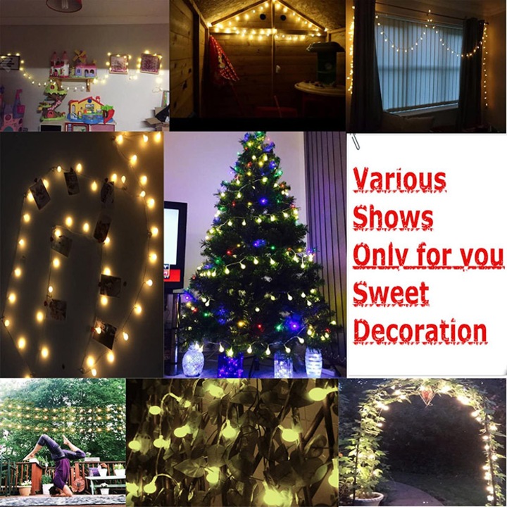 Instalatie Craciun luminoasa Kosiil®, 15m, 100 LED-uri, Telecomanda, USB, Baterii, Alb cald
