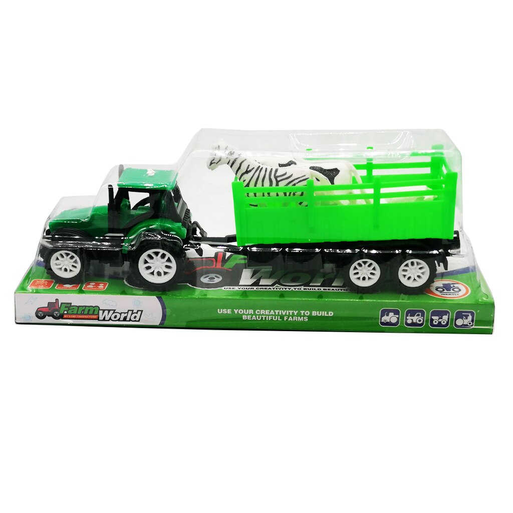 Tractor cu remorca si 3 animale de ferma, Farm World, 24cm, mecanism cu inertie, Vision®