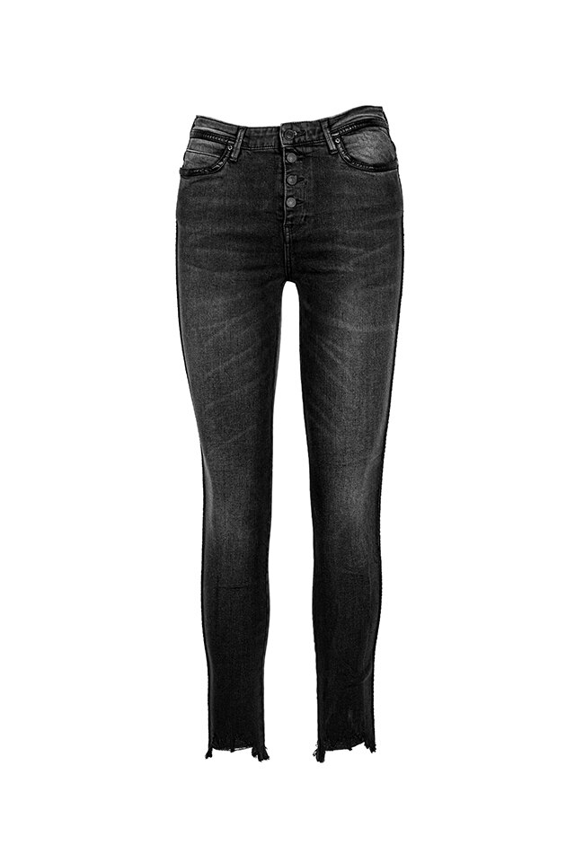 Blugi cu aspect deteriorat, Skinny, Guess, Negru, marimea 26