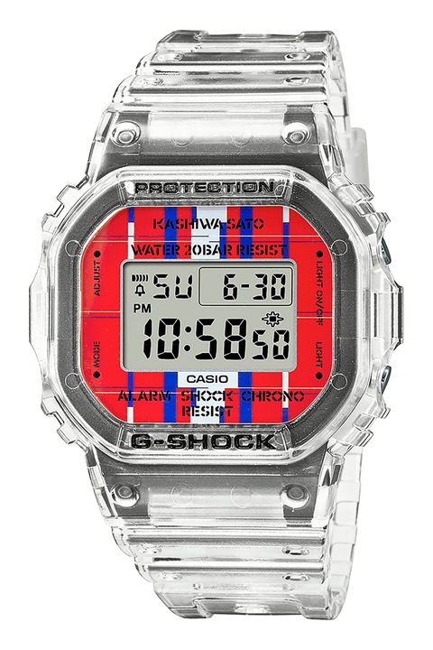 Casio, Часовник с G-Shock с пластмасова каишка, Червен, син, прозрачносив