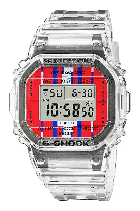 Casio, Часовник с G-Shock с пластмасова каишка, Червен, син, прозрачносив
