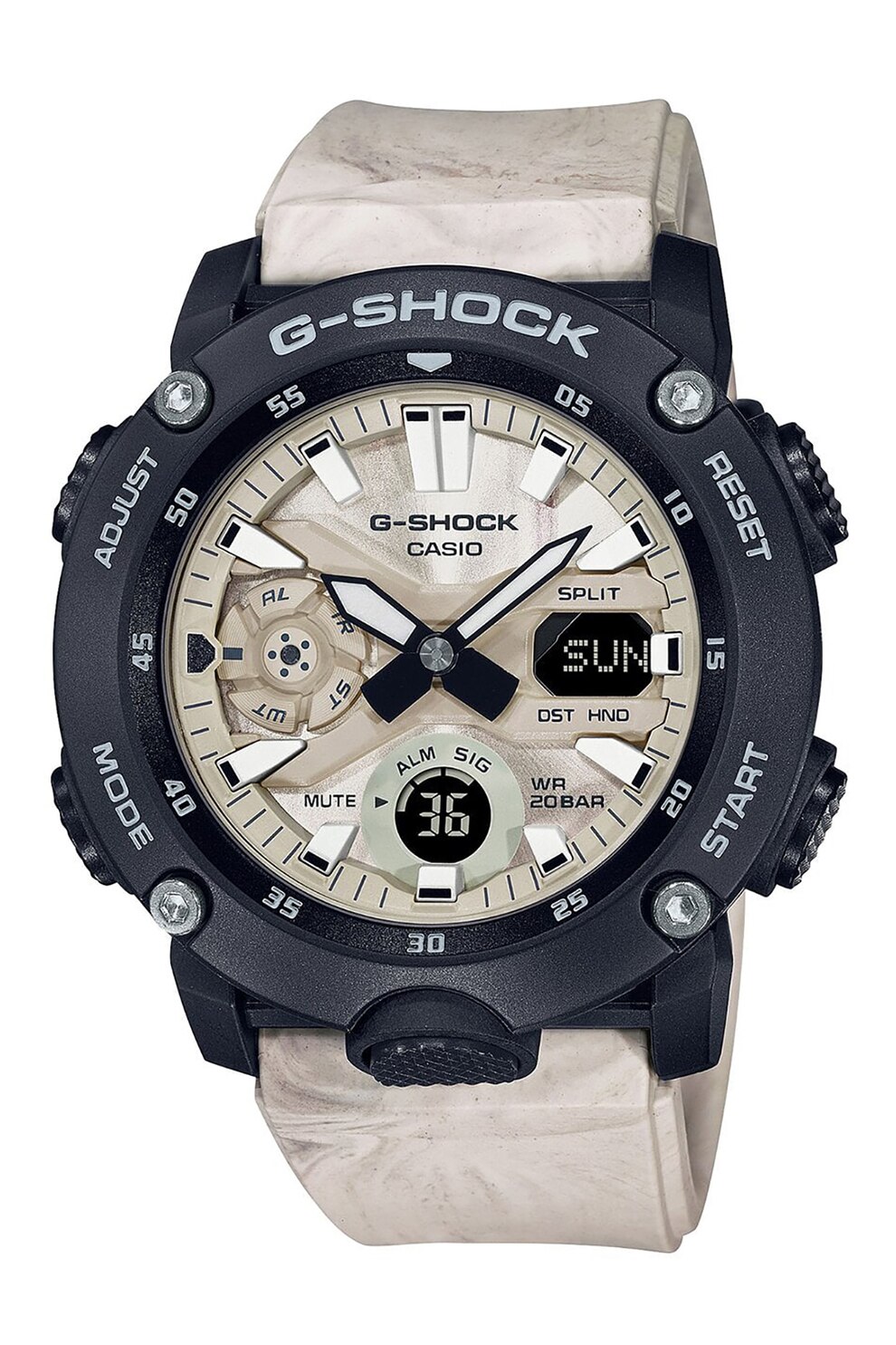 Casio, Ceas cronograf in doua nuante G-Shock, Bej/Negru