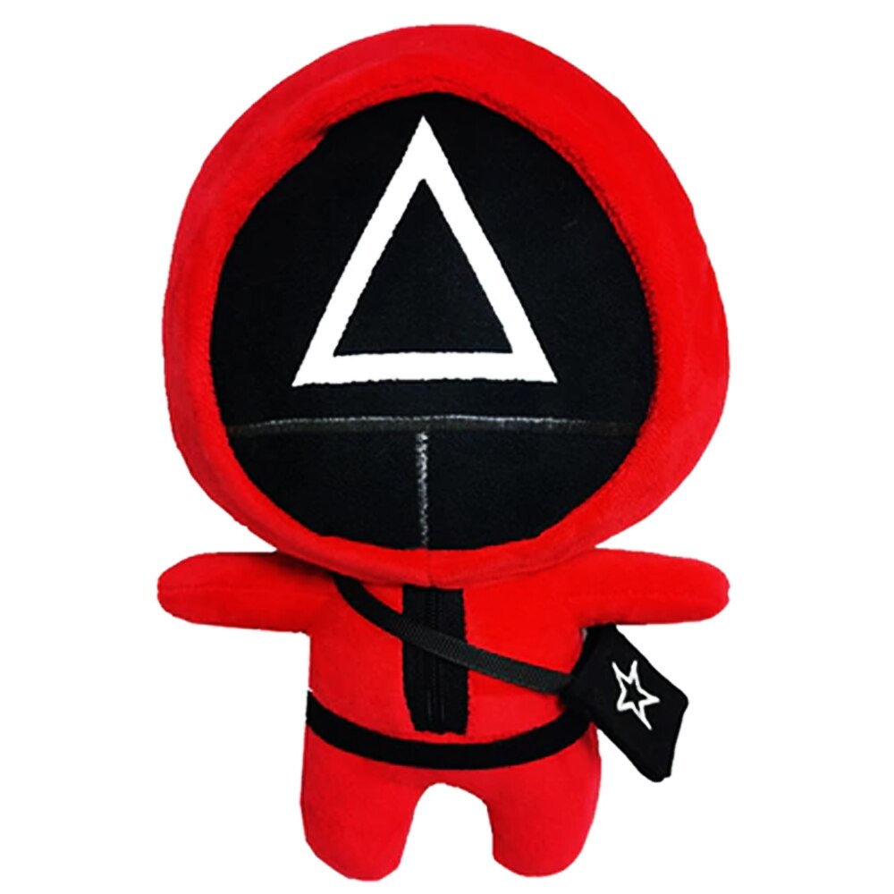 Figurina de Plus Squid Game Zenuk® - Jocul Calamarului, Soldatul Triunghi, 23 cm, Rosu