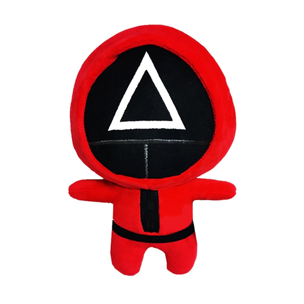 Figurina de Plus Squid Game Zenuk® - Jocul Calamarului, Soldatul Triunghi, 13 cm, Rosu