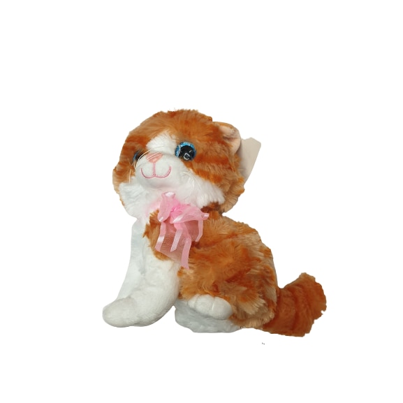 Jucarie din plus pisicuta, sunete, 23cm, alb-portocaliu