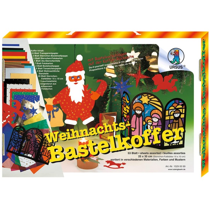 Kit creativ pentru realizarea decoratiunilor de Craciun, Ursus ,Christmas, 53 de frunze diferite, 25 x 35 cm