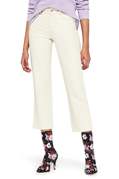 Дамски дънки Find, Права кройка, Над глезена, Памук, Бял/Тъмножълт