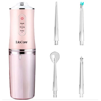 Irigator bucal profesional, dus bucal, Lila Care, Ultra-Portabil, 4 Capete Curatare, rezervor 220 ml, roz Irigator bucal profesional, dus bucal, Lila Care, Ultra-Portabil, 4 Capete Curatare, rezervor 220 ml, roz