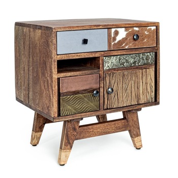 Noptiera din lemn mango maro si insertie piele Dhaval 50 cm x 40 cm x 55 h Noptiera din lemn mango maro si insertie piele Dhaval 50 cm x 40 cm x 55 h