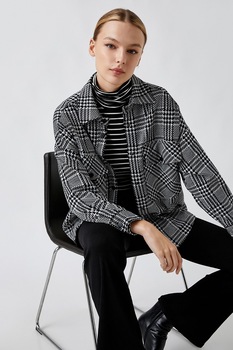 KOTON, Camasa lejera cu model in carouri si buzunare pe piept, Negru/Alb KOTON, Camasa lejera cu model in carouri si buzunare pe piept, Negru/Alb