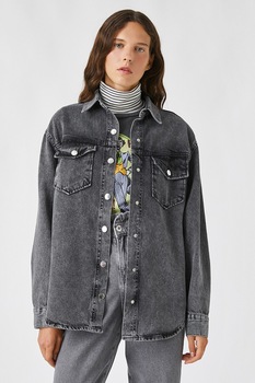KOTON, Jacheta lejera tip camasa din denim cu capse, Gri KOTON, Jacheta lejera tip camasa din denim cu capse, Gri