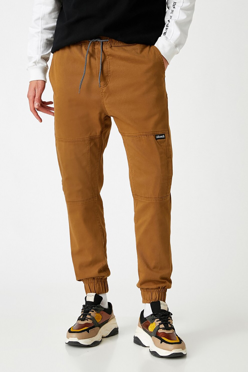 KOTON, Pantaloni sport cu snur de ajustare si talie elastica, Cafeniu