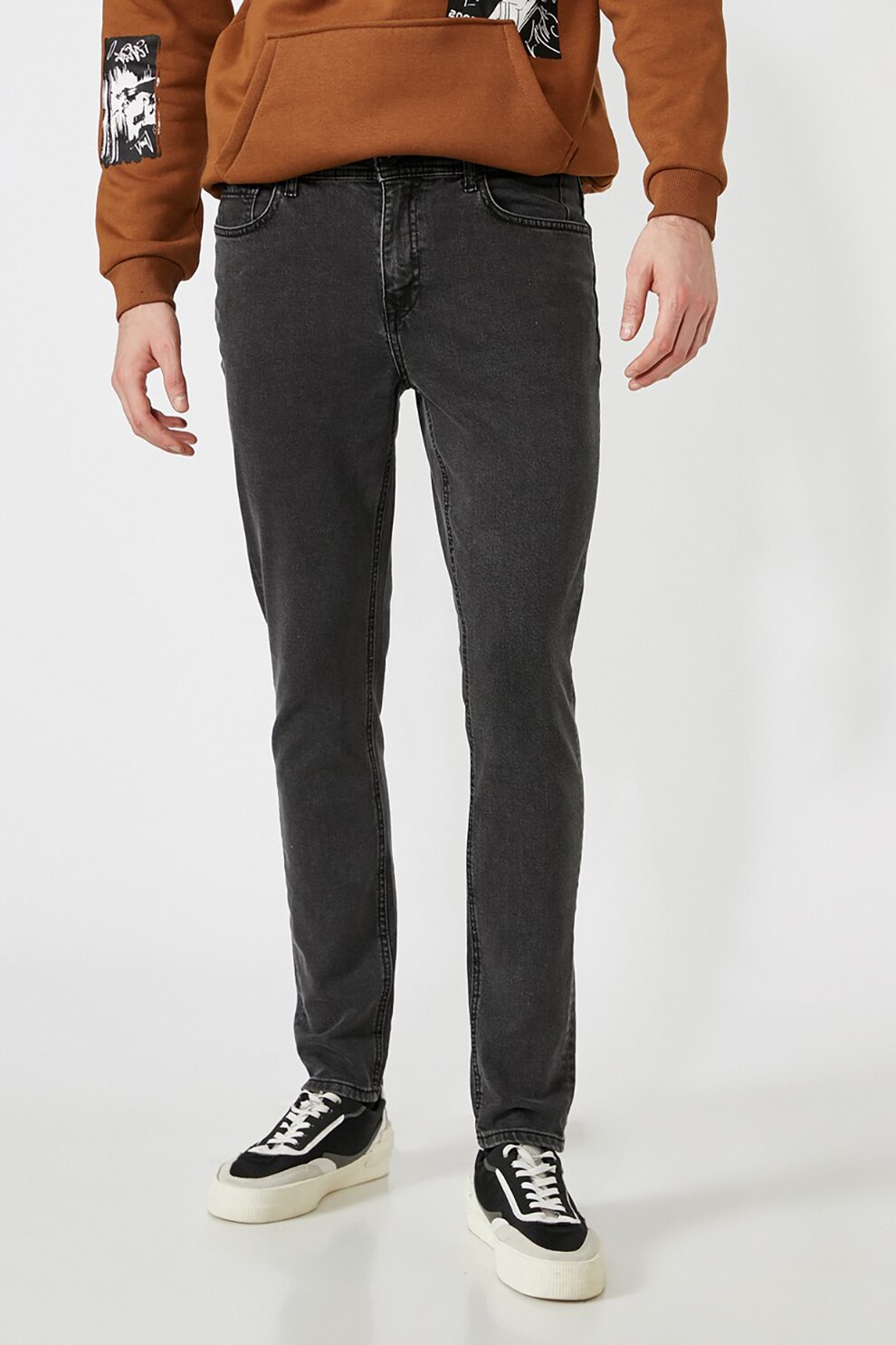 KOTON, Blugi skinny cu talie joasa, Gri antracit