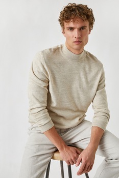 KOTON, Pulover cu terminatii striate, Maro nisip KOTON, Pulover cu terminatii striate, Maro nisip