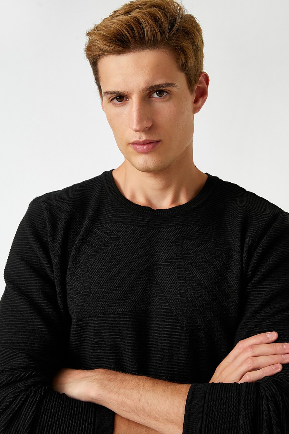 KOTON, Pulover din amestec de bumbac cu decolteu la baza gatului, Negru