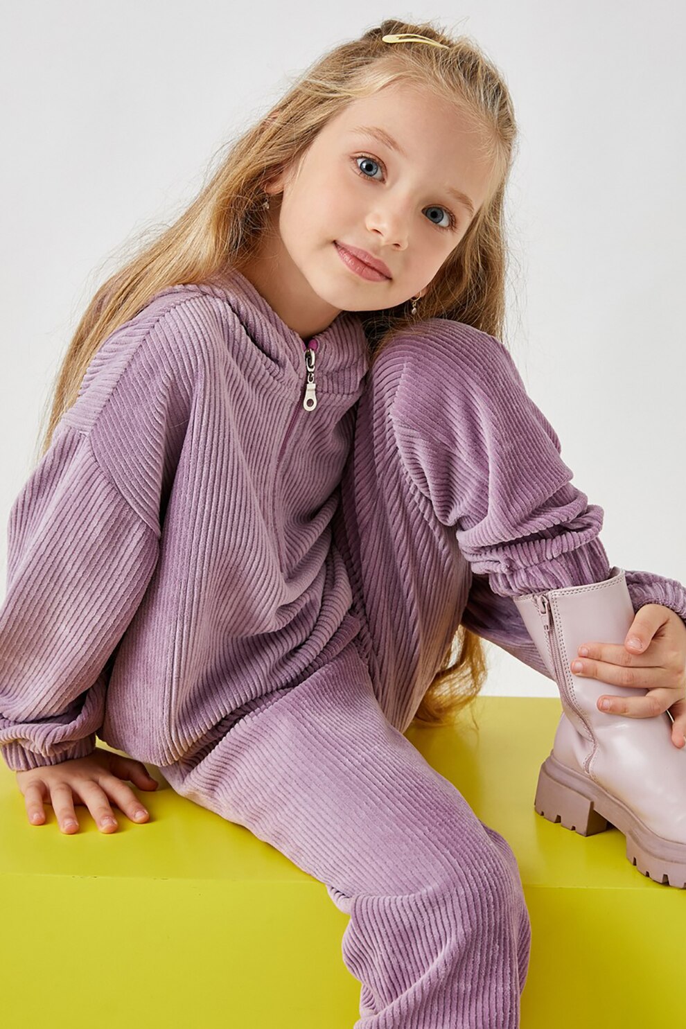 KOTON, Hanorac din reiat cu fenta cu fermoar, Lila prafuit