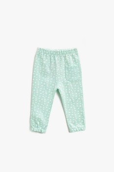 KOTON, Pantaloni jogger cu imprimeu floral si buzunare aplicate, Verde pal/Alb KOTON, Pantaloni jogger cu imprimeu floral si buzunare aplicate, Verde pal/Alb