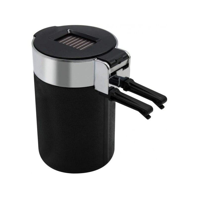 Scrumiera auto cu led si capac, neagru mat, 10 cm x 6.6 cm