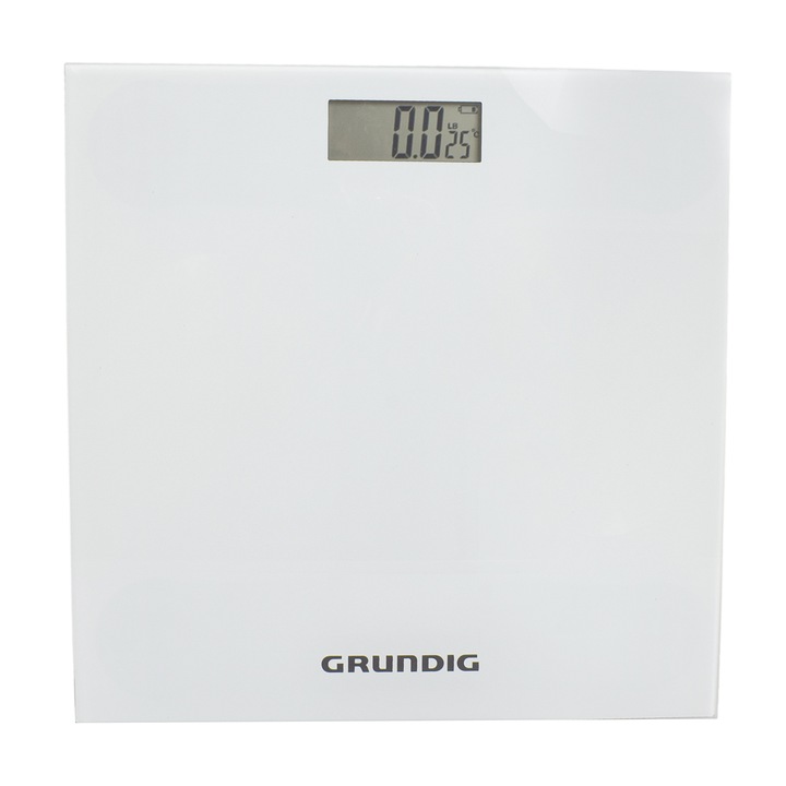 Grundig digitális fürdőszobai mérleg hőmérővel, LCD kijelzővel, 2 db AAA elemmel, 180 kg, Fehér