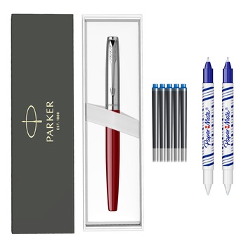 Stilou Parker Jotter rosu + 2 picuri + 1 set 5 cartuse Quink washable blue Stilou Parker Jotter rosu + 2 picuri + 1 set 5 cartuse Quink washable blue
