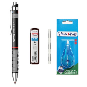 Set Rotring multi-pen Tikky 3-in-1 (CM0,7+ 2 pixuri) black + mine + set 3 radiere mini + banda corectie 5mm*6 Set Rotring multi-pen Tikky 3-in-1 (CM0,7+ 2 pixuri) black + mine + set 3 radiere mini + banda corectie 5mm*6